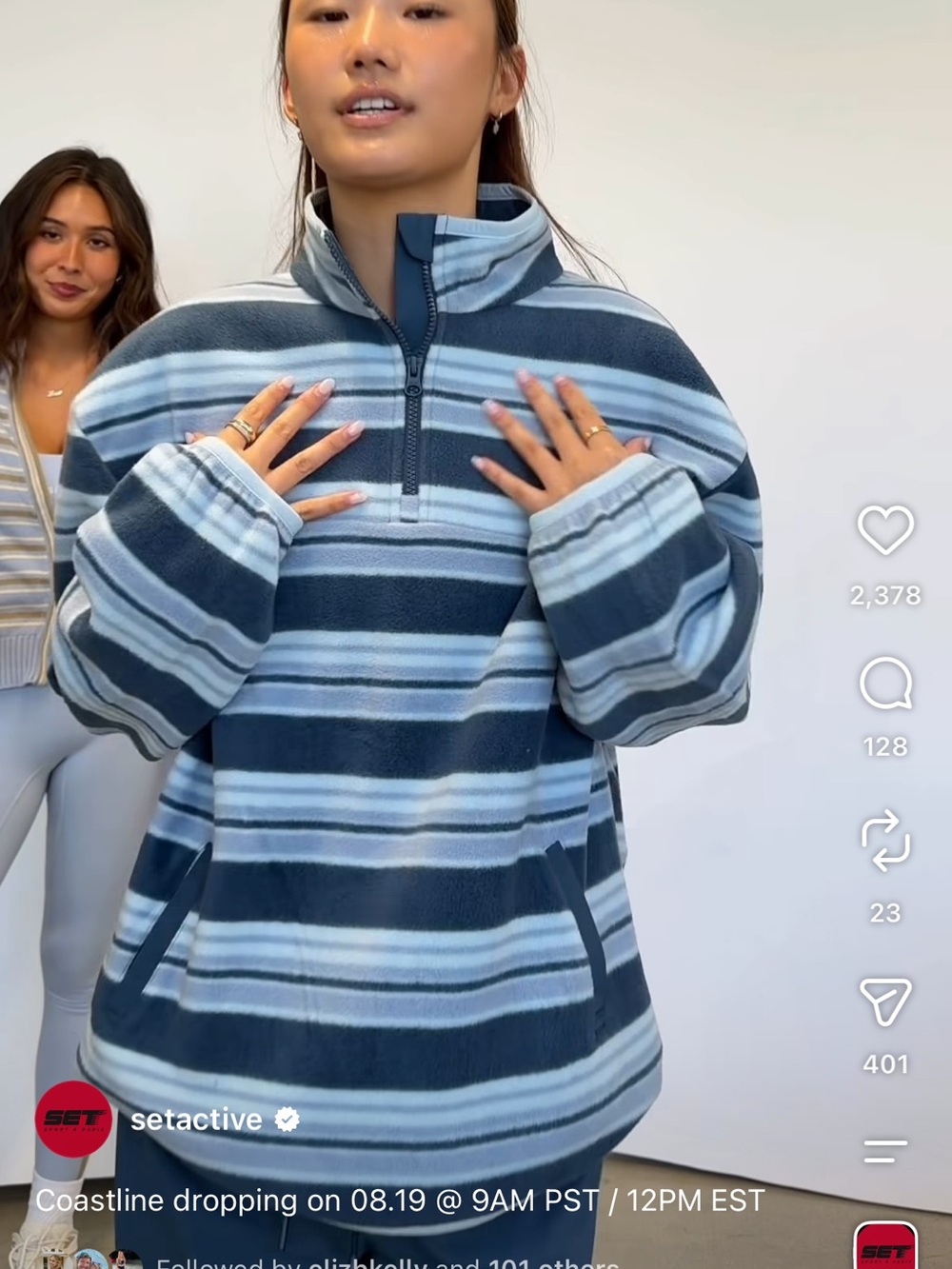 Set Active Microfleece Stripe Half Zip Hammock Blue Small BNWT Trendy - Picture 2 of 11